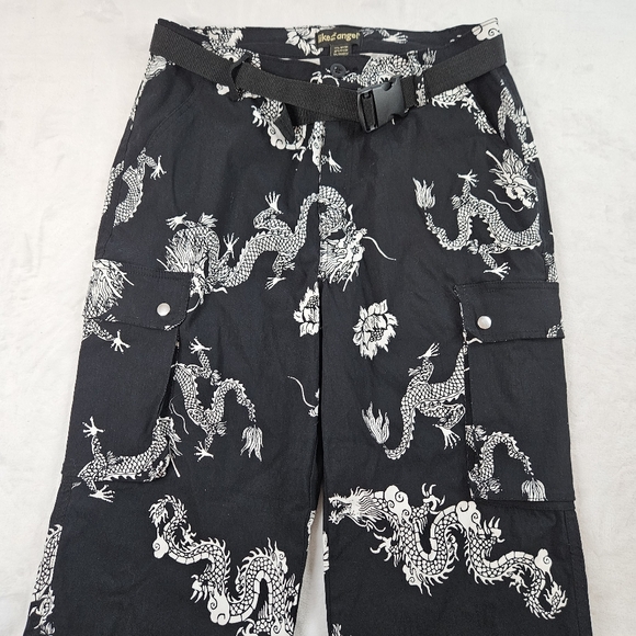 Like an Angel Dragon Cargo Joggers Black Lotus Flower size Extra Large Y2K Pants - Picture 3 of 7